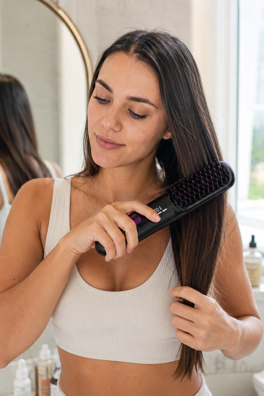 Cordless Heated Straightening Brush – Portable Hair Smoothing Styler